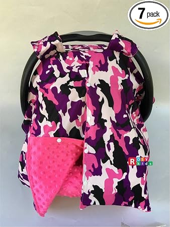 Rosy Kids Purple Camo Hot Pink Infant Car Seat Cover & Canopy Cover Kit, Universal Fit, Polyester, Nylon, Not Water Resi