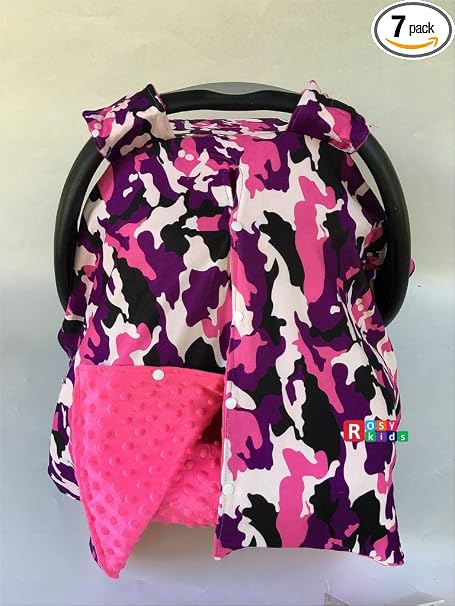 Rosy Kids Purple Camo Hot Pink Infant Car Seat Cover & Canopy Cover Kit, Universal Fit, Polyester, Nylon, Not Water Resi