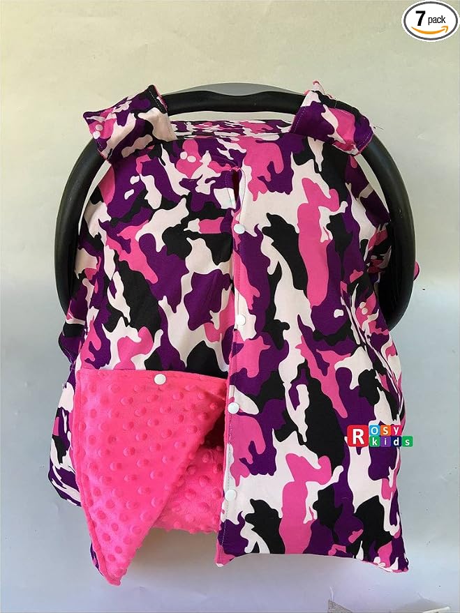Rosy Kids Purple Camo Hot Pink Infant Car Seat Cover & Canopy Cover Kit, Universal Fit, Polyester, Nylon, Not Water Resi