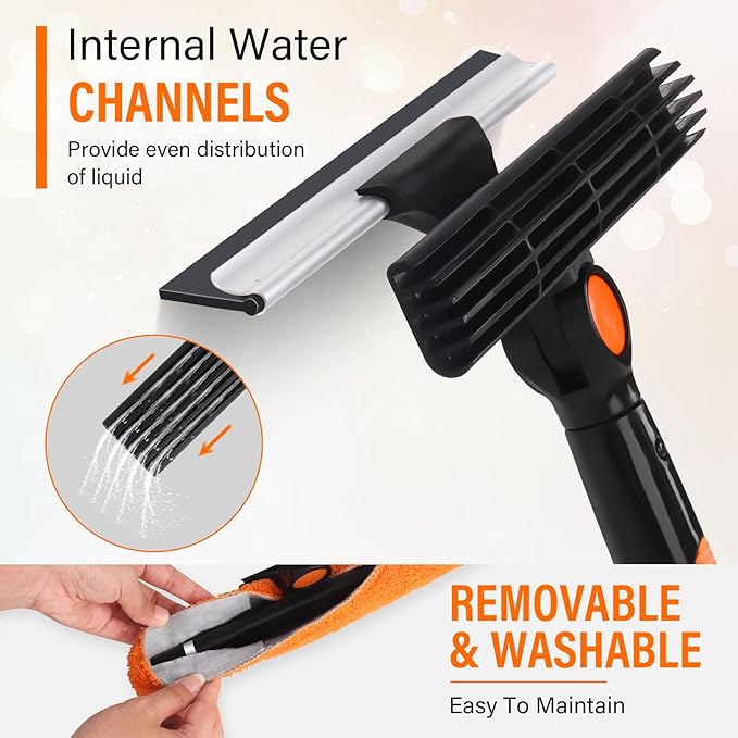 Window Squeegee Professional,2-in-1 Window Cleaning Squeegee Kit,Squeegees for Home Glass Doors,Car, Windows,Window Scrubber and Squeegee for Windows Cleaning
