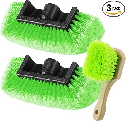 Vesici 2 Pcs 10 Inch Car Wash Brush Head with Soft Detailing Bristle Flow Through Car Cleaning Brush with 1 Pcs Stiff Br