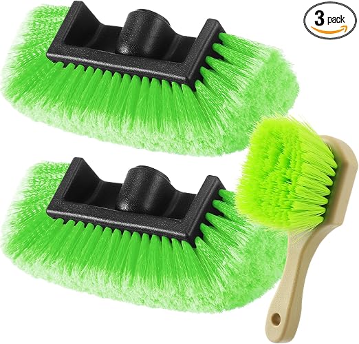 Vesici 2 Pcs 10 Inch Car Wash Brush Head with Soft Detailing Bristle Flow Through Car Cleaning Brush with 1 Pcs Stiff Br