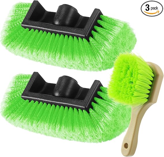 Vesici 2 Pcs 10 Inch Car Wash Brush Head with Soft Detailing Bristle Flow Through Car Cleaning Brush with 1 Pcs Stiff Br
