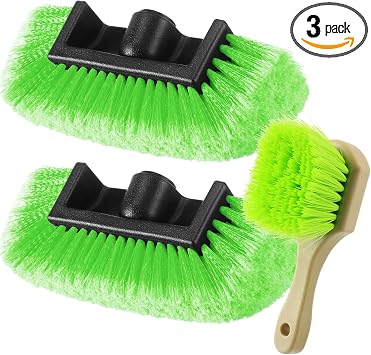 Vesici 2 Pcs 10 Inch Car Wash Brush Head with Soft Detailing Bristle Flow Through Car Cleaning Brush with 1 Pcs Stiff Br