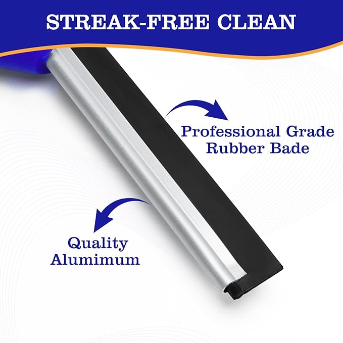 18-Inch Window Squeegee Professional with 12-INCH Chanel Squeegee for Shower Glass, Easy Change Window Cleaner Squeegees Washer Kit for Countertop Car Mirror Cleaning & Washing