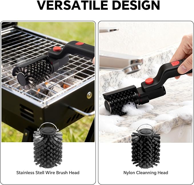 XUDAKAIXIN Electric Grill Brush – No Bristle Shedding, High Torque with 3-Speed Modes, 2026 Upgraded Rechargeable & Adjustable-Angle Grill Cleaner, Gifts for Men/Dad
