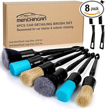 Car Detailing Brushes Set, 8-Piece Auto Detail Cleaning Brush Tool Kit in Ultra-Soft/Middle/Hard, Crevice Brush for Car 