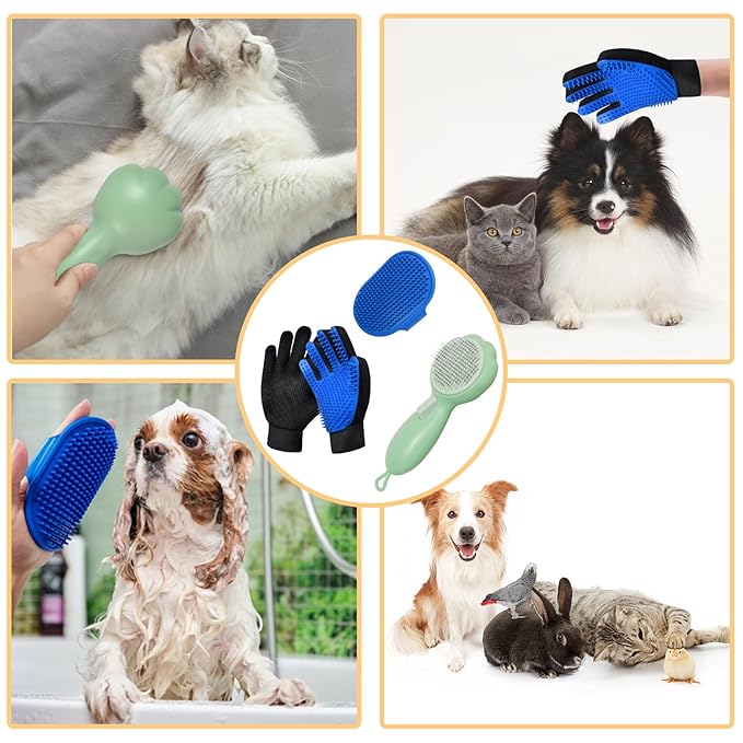 Cat Grooming Glove Brush,Self-Cleaning Slicker Pet Brush for Short and Long Haired Pets,Dog Bath Brush for Shedding and Grooming,Removes Loose Hair and Tangles,Promote Circulation