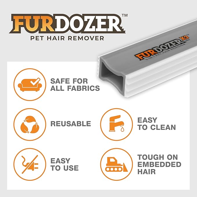 FurDozer Pet Hair Remover & Auto Detailing Tools - Cat & Dog Hair Remover for Carpets, Car Interiors, Couches, Bedding, & Pet Furniture (Gray, X3 MINI - 3.5" Long)