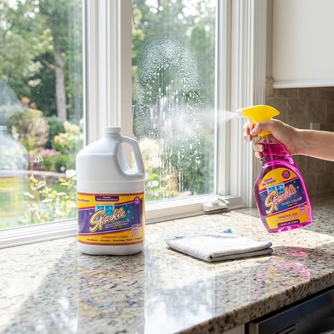 Sparkle Glass Cleaner Refill 1 Gallon (128 Fl Oz) – Ammonia-Free Heavy Duty Streak-Free Formula for Windows, Mirrors & Glass (Pack of 2)