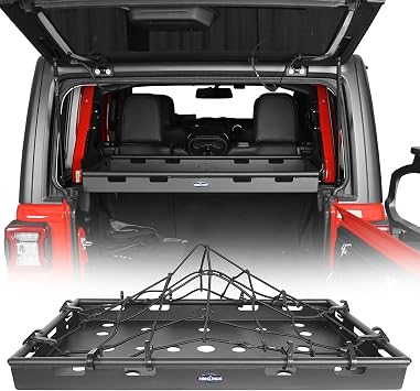 Hooke Road JL Rear Trunk Cargo Rack Shelf for 2018-2026 Jeep Wrangler JL 4-Door Hardtop & Sky One Touch Power Top, JLU A