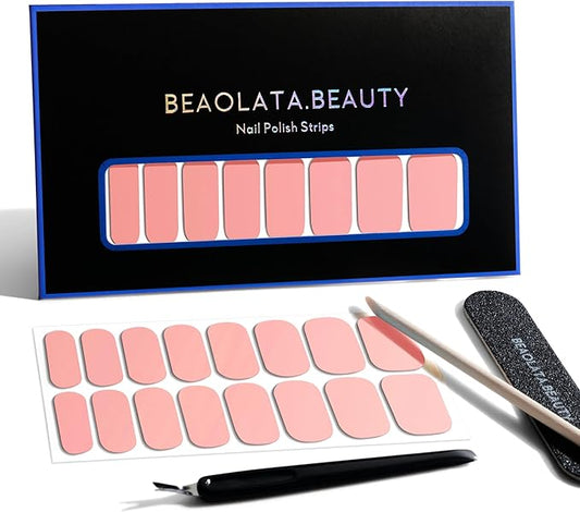 Nail Polish Strips, 32PCS Salon Quality Wraps, Long Lasting Gel Nail Stickers for Women Easy Apply& Remove (Rose Pink)