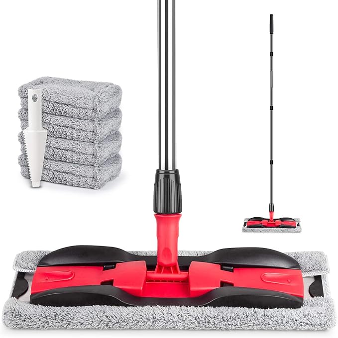 Microfiber Mops for Hardwood Floor Cleaning: MEXERRIS Flat Floor Mop with 4 Washable Pads 59" Adjustable Handle - Dust Dry Mops for Kitchen Bathroom Tile Laminate Wood Vinyl - Home Commercial Mop