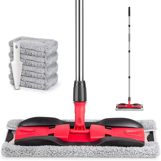 Microfiber Mops for Hardwood Floor Cleaning: MEXERRIS Flat Floor Mop with 4 Washable Pads 59" Adjustable Handle - Dust Dry Mops for Kitchen Bathroom Tile Laminate Wood Vinyl - Home Commercial Mop