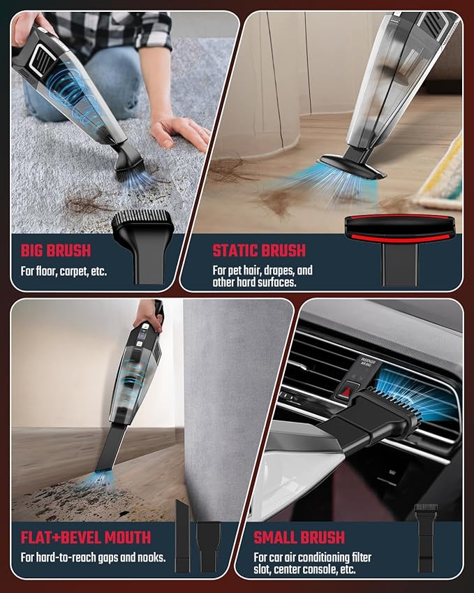 Handheld Vacuum Cordless, 9000PA Strong Suction, 2 Suction Modes, Fast Type-C Charging, Lightweight, Portable Car Vacuum Cleaner for Home Pet Office.