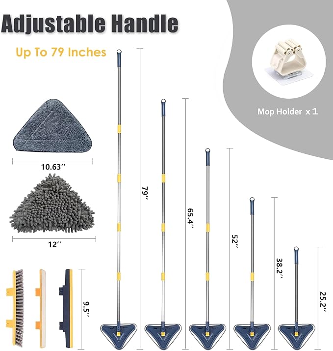 Wall Cleaner Mop with Long Handle, 5-in-1 Wall Cleaning Dust Mop with 6 Replacement Chenille Microfiber Pads, Squeegee, Scrubber, Duster Cleaning Tools for Painted Wall, Window, Ceiling