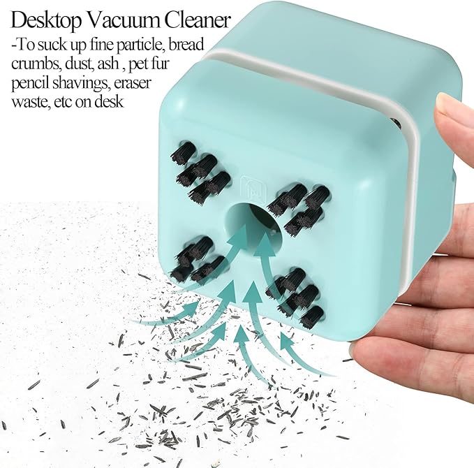 White Elephant Gifts, Mini Desk Vacuum Cleaner, Rechargeable Desktop Vacuum Sweeper with USB Brush as Present to Suck up Fine Particle Bread Crumbs Dust Ash Pet Fur Eraser Waste(Blue)