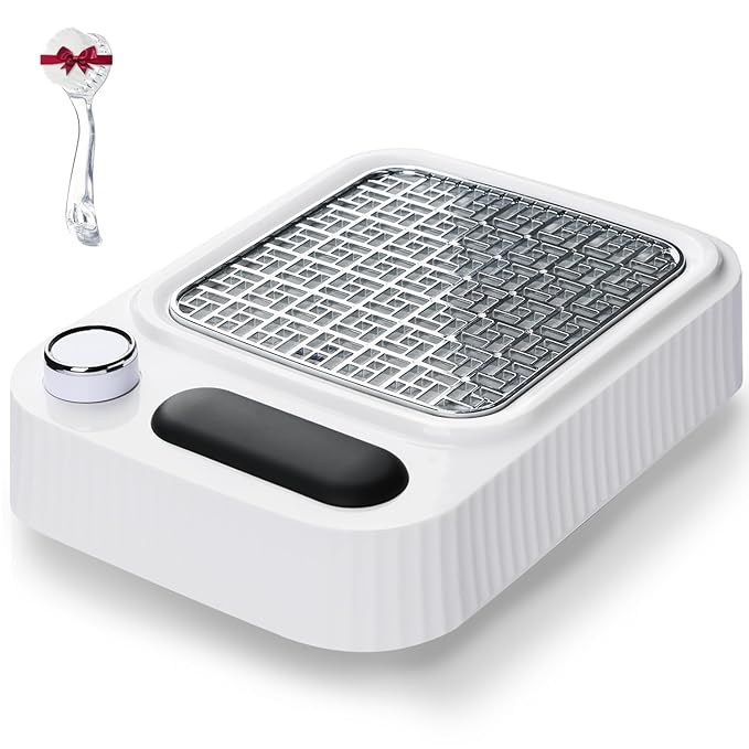 Nail Dust Collector with Reusable Filter for Acrylic Gel Nails, Vacuum Fan Dust Collector for Beginner, Adjustable Nail Vacuum Suction Fan for Manicure Pedicure at Salon or Home