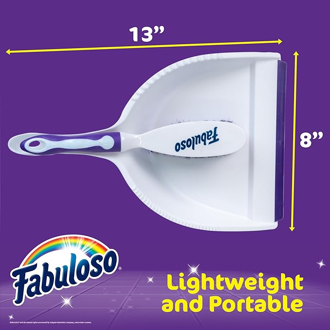 Fabuloso Brush and Dustpan Set, Compact Hand Broom Floor Sweeper with Snap-Together Storage and Hanging Hole, Quick Sweeping for Kitchen, Bathroom, Office and Car, White & Purple