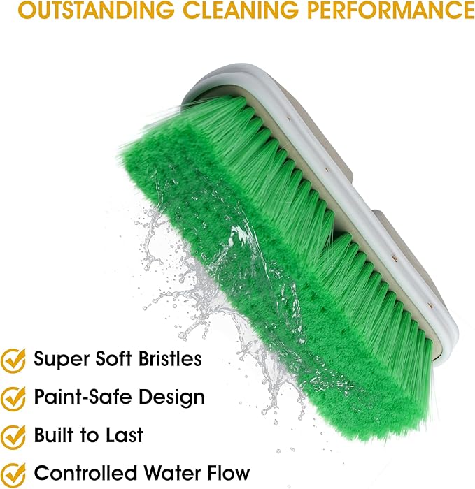 Nanoskin Premium 10-Inch Green Nylon Fountain Vehicle Wash Brush with Flagged-Tip Bristles, Flow-Thru Hole & Tempered Handle Hole, Car/Truck/RV Detailing | Cleaning Tool for Professional and Home Use