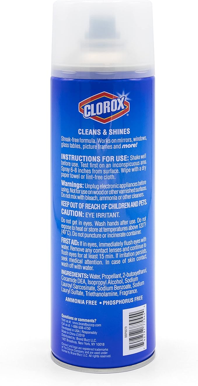 CLOROX Foaming Glass Cleaner Aerosol - All Purpose Window And Glass Cleaner Spray - Washes Away Germs - Streak-Free & No-Drip formula Glass Cleaners for Windows and Mirrors, 16 Oz - 6 Pack