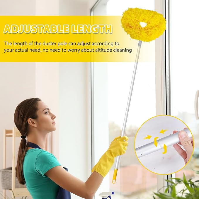Ceiling Fan Cleaner Duster High Ceiling Extended Fan Blade Cleaner from 13 to 50 Inch Reusable Microfiber Ceiling Fan Duster with Extension Handle for Furniture Bookshelves Wall Door (Yellow)