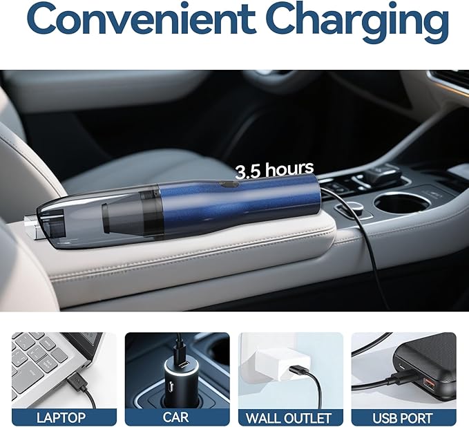 Handheld Vacuum Car Vacuum, 2 in 1 Air Duster Mini Vacuum Cleaner Small Portable Rechargeable Car Seats, Home, Quick Cleanup, Strong Suction, Lightweight, Includes Crevice Nozzle & Brush -H2