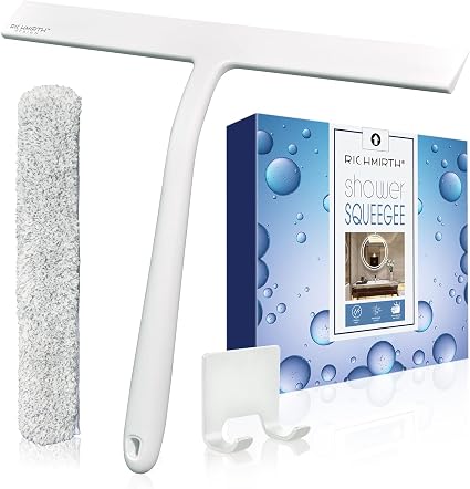 12 Inch Silicone Shower Squeegee for Glass Doors with Microfiber Cloth & Hook, Streak-Free Window Cleaner for Bathroom M