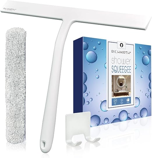 12 Inch Silicone Shower Squeegee for Glass Doors with Microfiber Cloth & Hook, Streak-Free Window Cleaner for Bathroom M