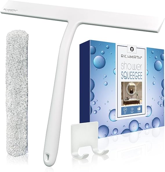 12 Inch Silicone Shower Squeegee for Glass Doors with Microfiber Cloth & Hook, Streak-Free Window Cleaner for Bathroom M