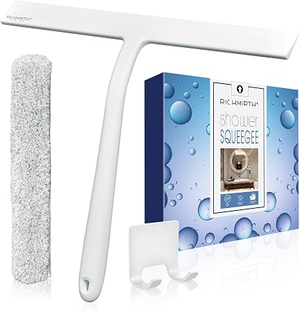12 Inch Silicone Shower Squeegee for Glass Doors with Microfiber Cloth & Hook, Streak-Free Window Cleaner for Bathroom M