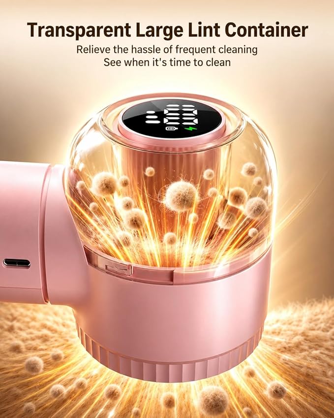 Fabric Shaver, 𝟮 𝗶𝗻 𝟭 Rechargeable Lint Remover with Brush, Large Sweater Shaver with Digital Display, 3 Speeds Lint Shaver, 6-Leaf Blades Lint Remover for Clothes, Sofa, Bedding, Pink