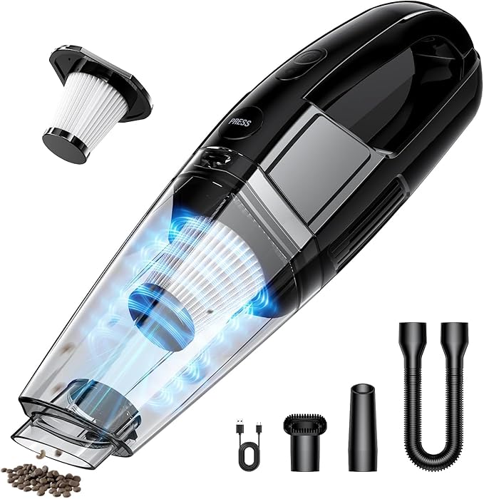 BSRCO Handheld Vacuum Cordless 8000PA, Car Vacuum Portable Cordless 30 Mins Runtime & Under 70dB Quiet, Hand Held Vacuum Cleaner, 1.4lbs Hand Vacuum Cordless for Car/Home/Office, Pet Hair