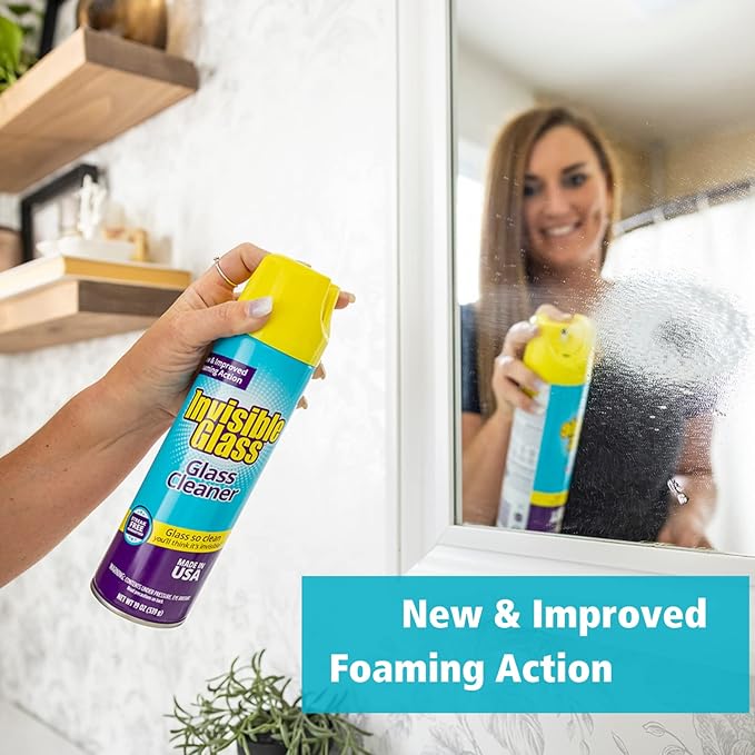 Invisible Glass 91160 Premium Aerosol Glass and Window Foaming Cleaner Spray – Cleans Glass, Windows, Mirrors, Shower Doors, and More – Streak-Free, Ammonia-Free, Tint-Safe – 19 oz