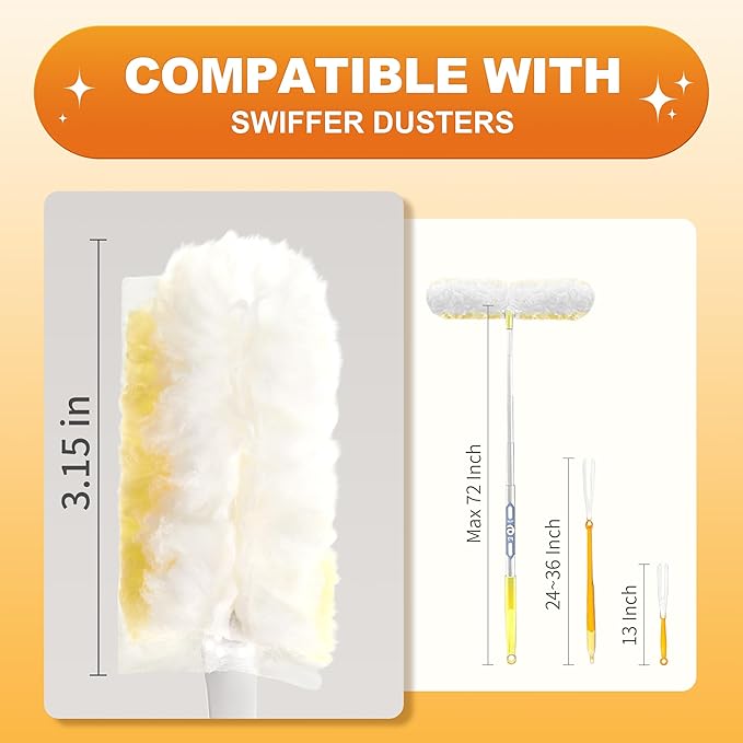 JOYMOOP Disposable Duster for Cleaning, with 1 Yellow Handles & 12 Ct Yellow Heavy Duty Refills for Swiffer Feather Duster, Household Cleaning Tool for Electronics, Dusting Furniture, Blinds