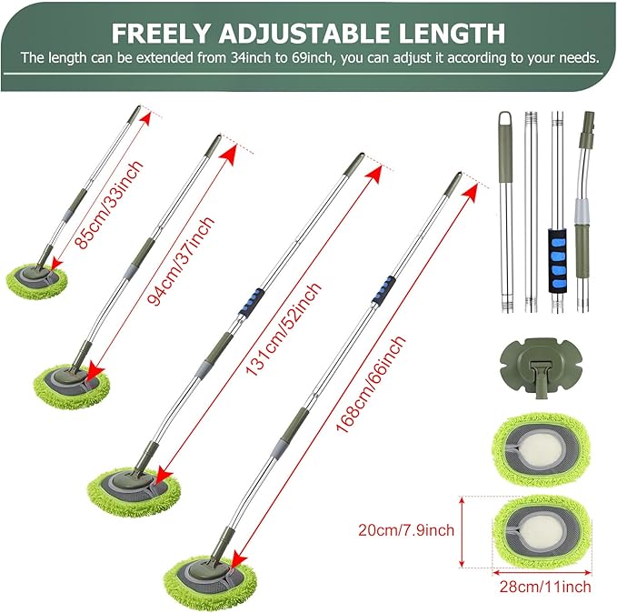 Wall Cleaner, Wall Cleaner Mop Green Mop for Walls Max 66’’ Wall Mop with Long Handle, Ceiling Dust Mop with 15°Labor-Saving Extension Pole, Green Wall Cleaner with Long Handle, Wall Washing Mop