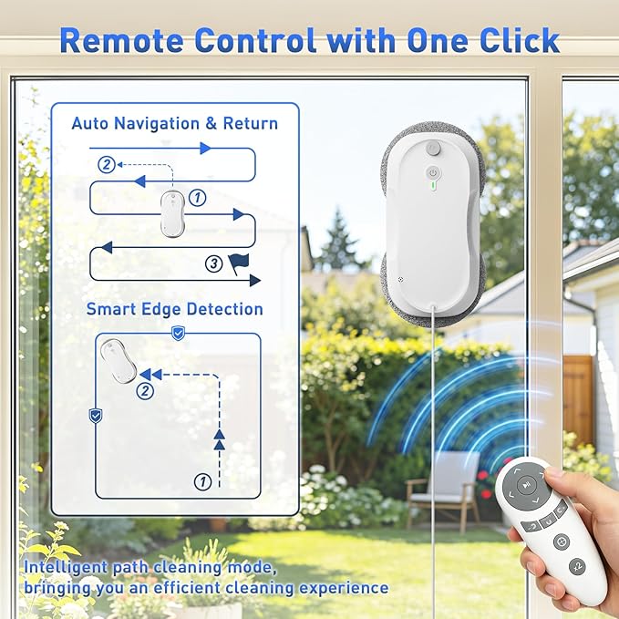 KKI Window Cleaning Robot,Upgraded Window Cleaner Robot, Auto-Dual Spray, Max 3200pa,3 Cleaning Modes & Edge Detection, Remote Control for High-Rise Windows, Glass Door,5Sets Cloths