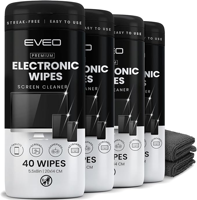 Electronic Wipes Streak-Free Screen Cleaner, TV Screen Cleaner for Smart TV, Screen Wipes Computer Cleaner, TV Cleaner for Electronics: Laptop, Car Phone, iPad | Microfiber Cloth Included [160 Wipes]