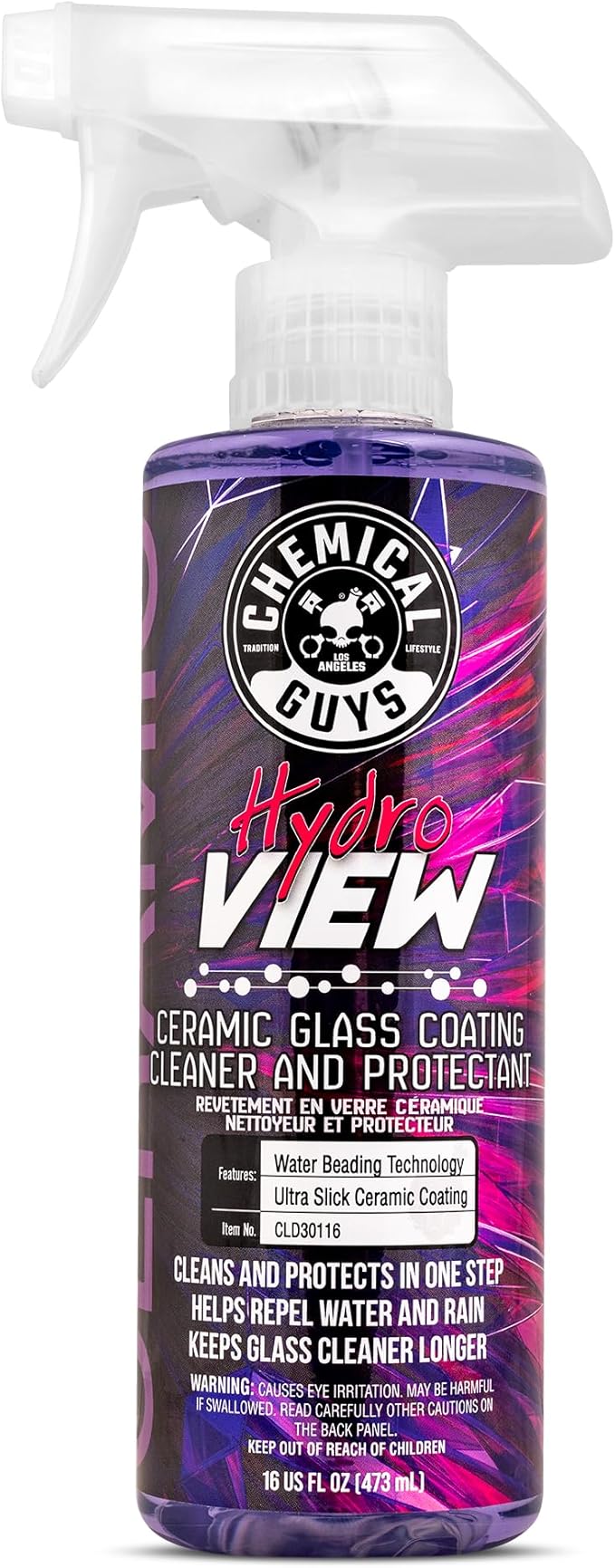 Chemical Guys HydroView Ceramic Glass Cleaner & Coating - Cleans & Adds Hydrophobic Protection, Car Window Cleaner for Glass, and Mirrors, Trucks, SUVs, and Home Use - 16 fl oz