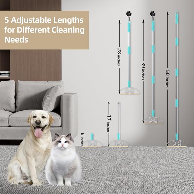 Ultra & Pro LINTPLUS Combo: 50" Stand-Up Carpet Rake for Pet Hair Removal - Heavy Duty, Includes Pro Attachments for Floors & Large Rugs