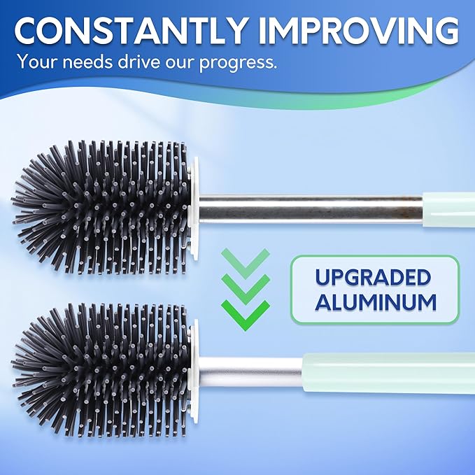 BOOMJOY Toilet Brush and Holder Set, Silicone Toilet Bowl Cleaner Brush, Toilet Scrubber Brush with Tweezers for Bathroom Cleaning, RV Accessories and House Organization Must-Haves - Green/Aqua