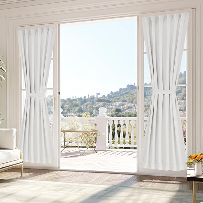 Vatge 50% Sunlight Blocking French Door Curtain - Self Adhesive Sidelight Curtains for Front Door, 1 Panel, W25 x L80, Greyish White