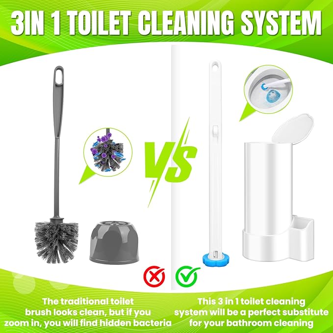 Disposable Toilet Brush, Toilet Wand Refills, Extended Handle with 48 Cleaner Refills, Toilet Brush for Toilet Bowl Cleaners, Bathroom Cleaning