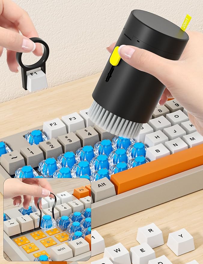 Tounee Keyboard Cleaner Kit, Electronics Cleaning Kit with Retractable Big Brush, Portable, 20 in 1 Multi-Tool Kit for Phones, Tablet, Computer, PC Monitor,TV Camera Lens with 2.5ml Mist Spray (Black)