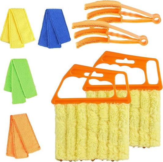 4Pcs Window Venetian Blind Cleaner Duster Tool,Feather Blind Duster for Cleaning,Washable 7 Finger Dusters Brush Dusting Cleaner Tool for Window Shutters Air Conditioner Vinyl Wood Blinds + 4 Cover