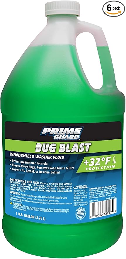 Prime Guard 90006 +32°F Bug Blast Windshield Washer Solvent - 1 Gallon (Pack of 6)