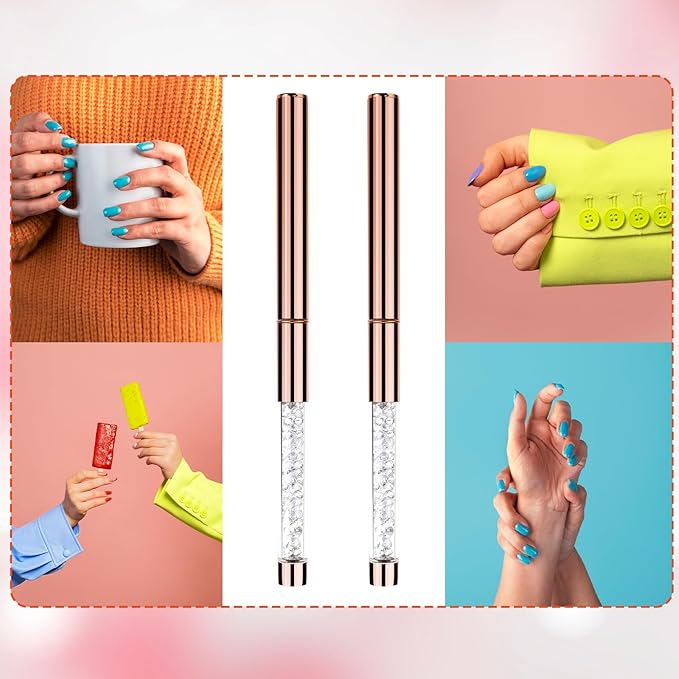 Oval & Flat UV Gel Nail Brush Rhinestone Handle Nail Art Design Brushes Nail Drawing Pen Gel Brushes for Nails, Size 8