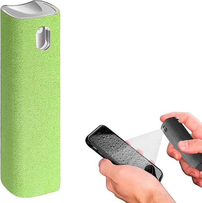 IO CLEAN Mini Screen Cleaner Spray – Finger Proof Screen Cleaner for Smartphones, iPads, MacBooks, Laptops, Car Screens, Touchscreens – 3in1 Mist Cleaner, Microfiber Cloth and Protective Cover (Green)