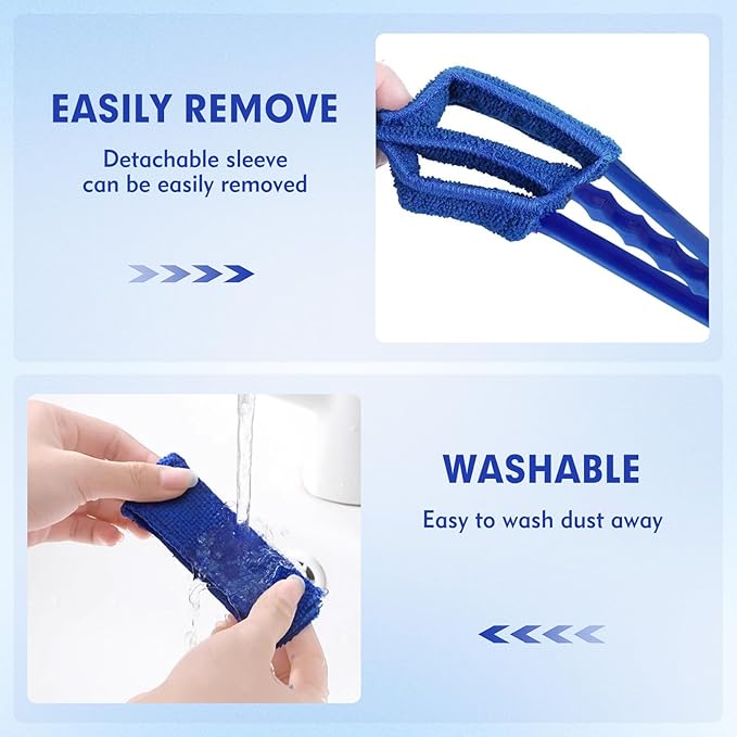 Window Blind Cleaner Duster Brush - 2 Pack with 6 Reusable Microfiber Sleeves for Venetian Blinds, Shutters, Air Conditioner Vents and Jalousie Dust Removal