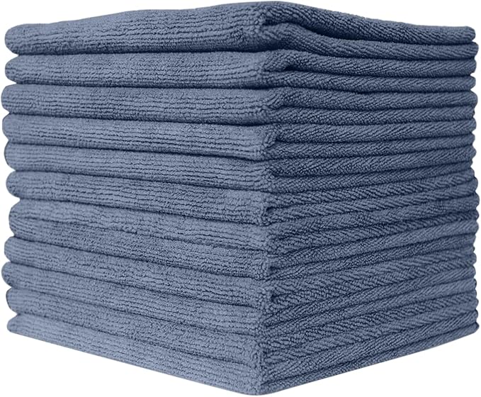SAIU Microfiber Cleaning Cloths 16x16 in Grey/Blue/Yellow Higher Absorency 12 Pack, Car Washing Cloth Dry Dust Polish Mu